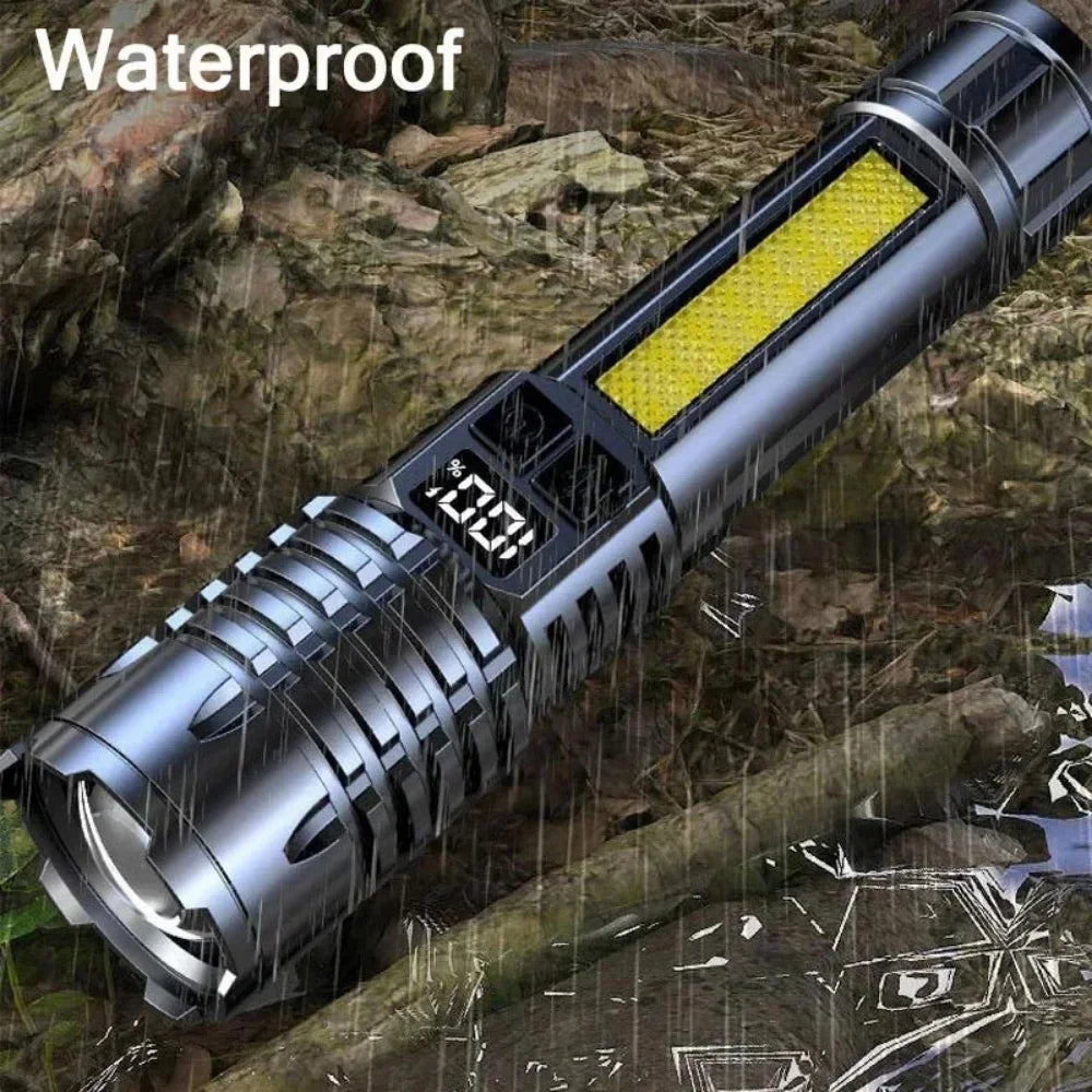 Rechargeable LED Torch – Ultra Bright Flashlight with Side Light for Outdoors