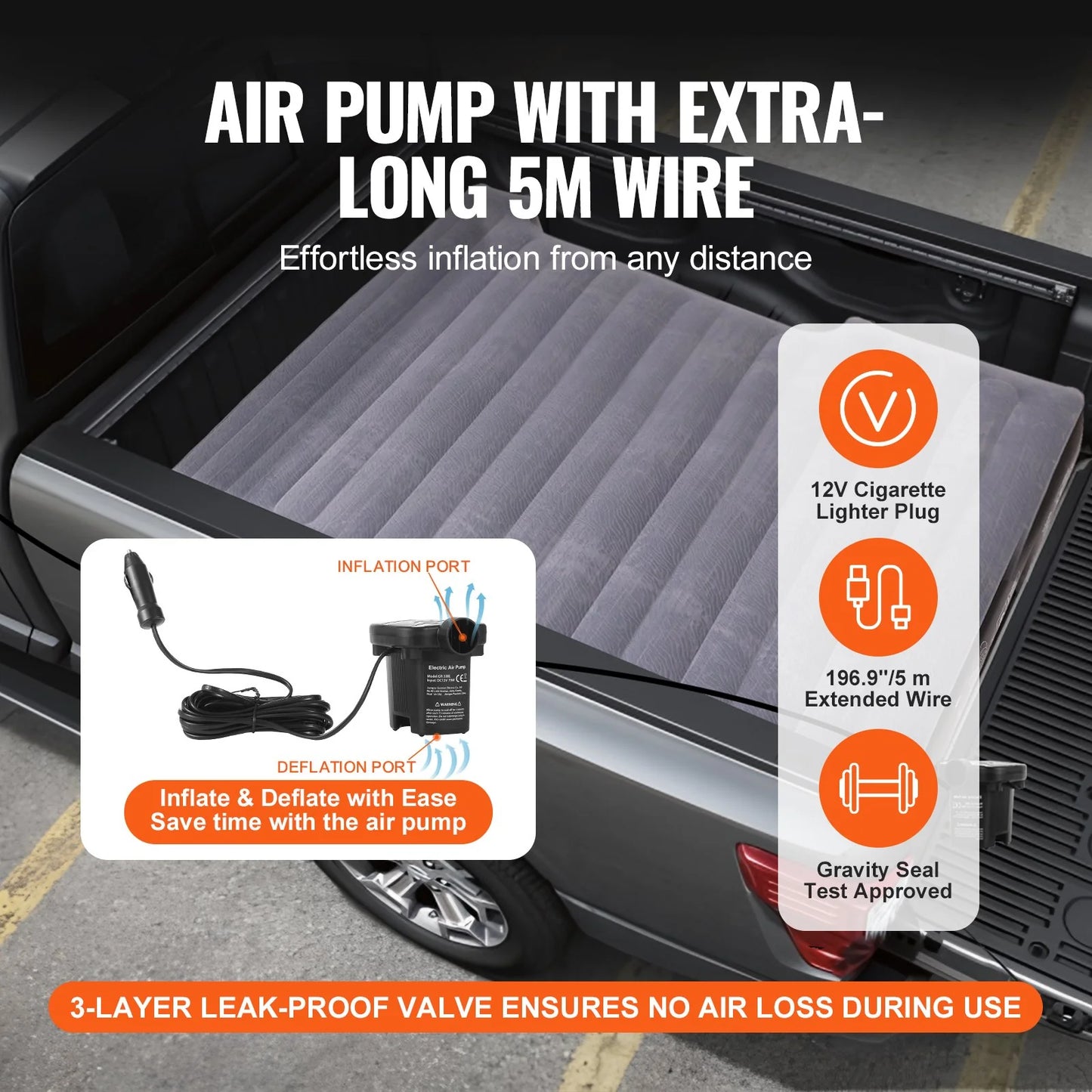 VEVOR Truck Bed Air Mattress – Fits 5.5–5.8 Ft Beds w/ Pump & Pillows