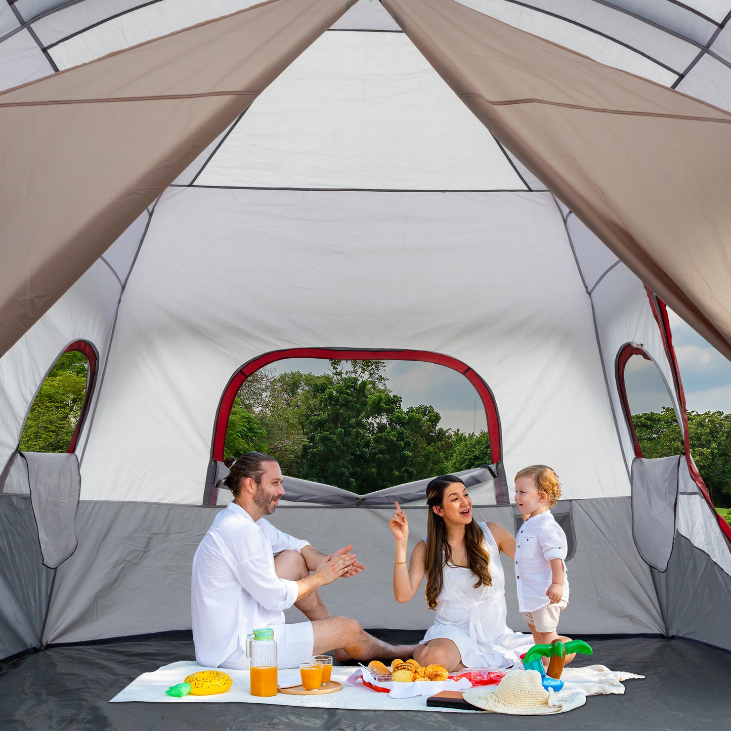 10 Person Red, White, and Gray Two Room Camping Tent
