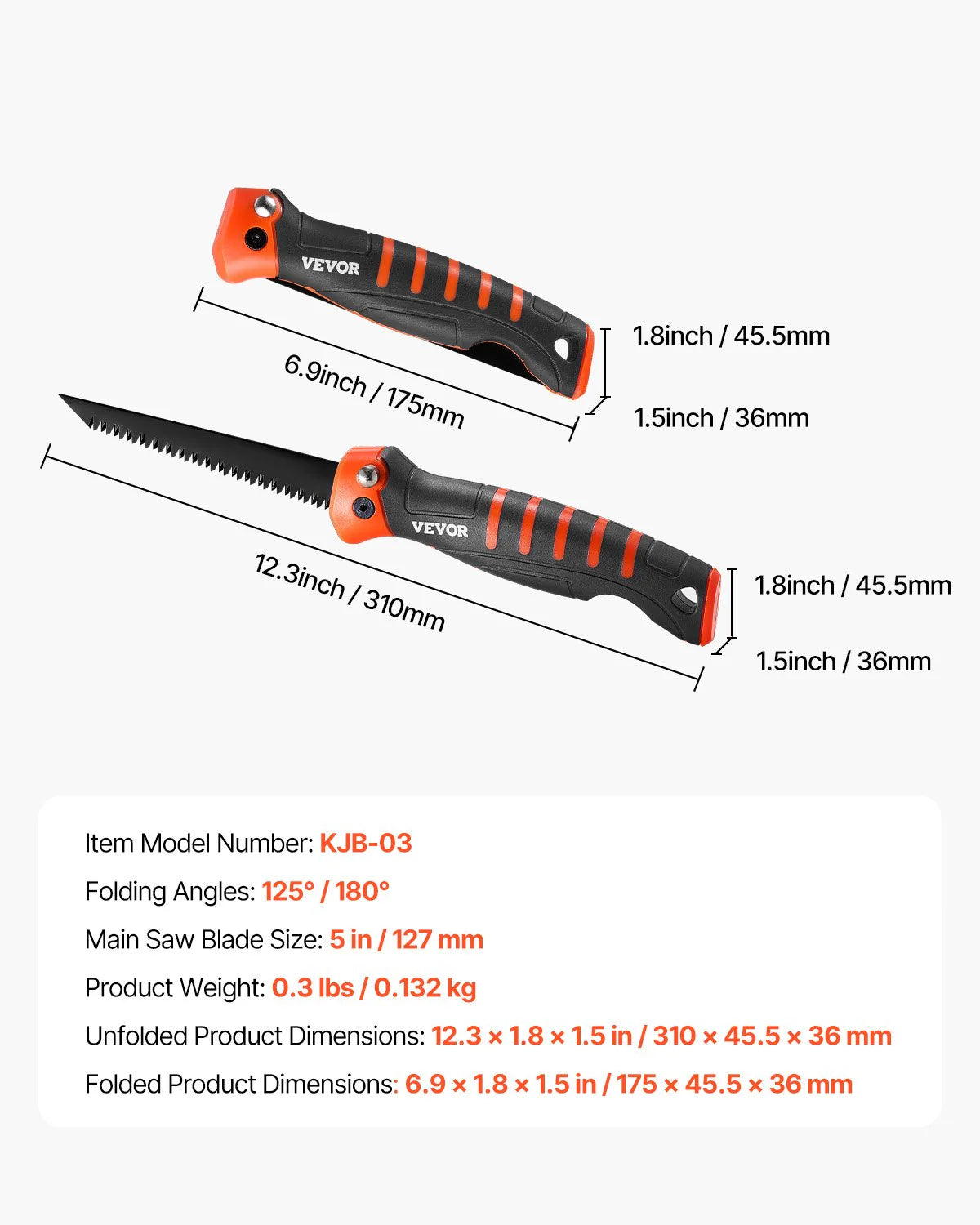 5-Inch Folding Jab Saw – Soft Grip Handle, Cuts Drywall, PVC & Wood