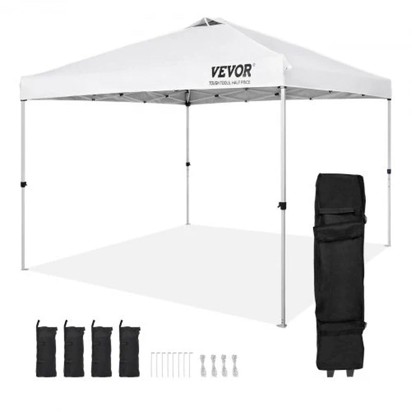 VEVOR 10x10 Ft Pop-Up Canopy Tent – Waterproof Sun Shelter with Roller Bag & Sandbags Silver Gray