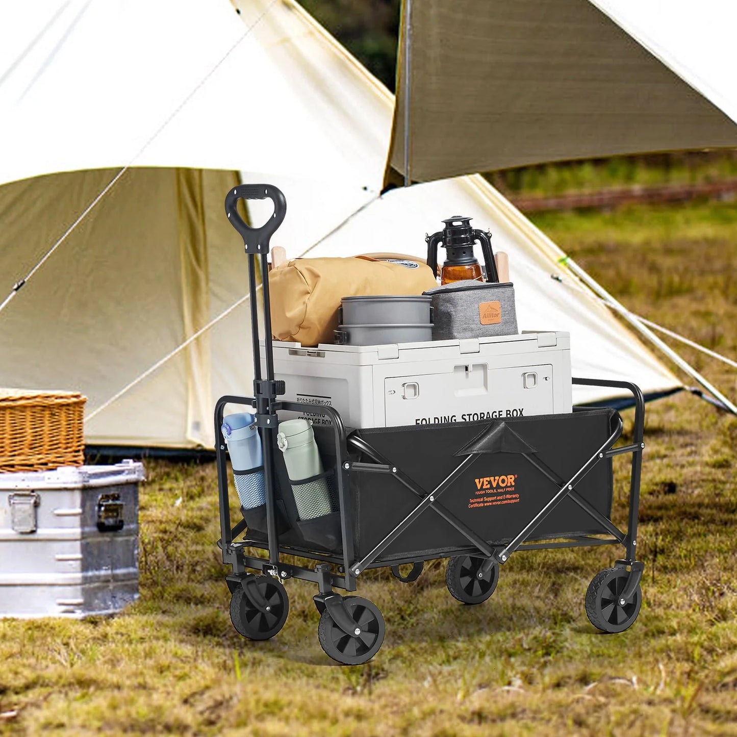 VEVOR Folding Utility Wagon – All-Terrain Cart, 220 lbs Capacity