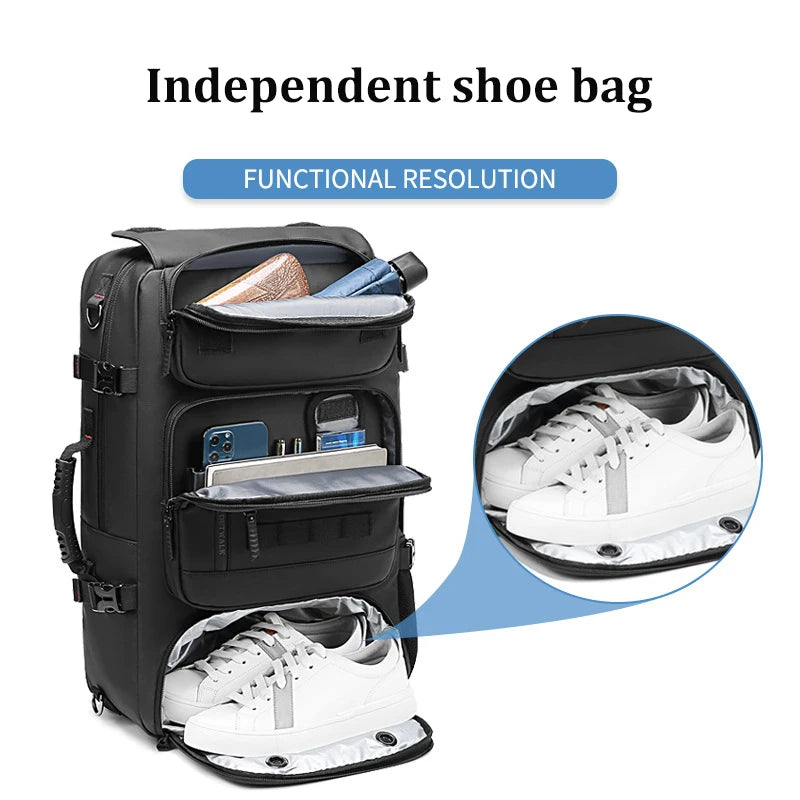 Men Travel Backpack Waterproof 17 Inch Business Laptop Backpack with Separate Shoe Bag USB Charging 50L Outdoors Hiking Backpack