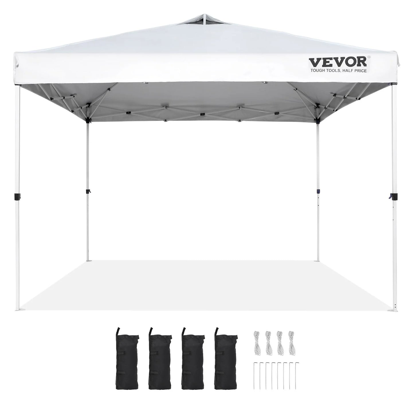 VEVOR 10x10 Ft Pop-Up Canopy Tent – Waterproof Sun Shelter with Roller Bag & Sandbags Silver Gray