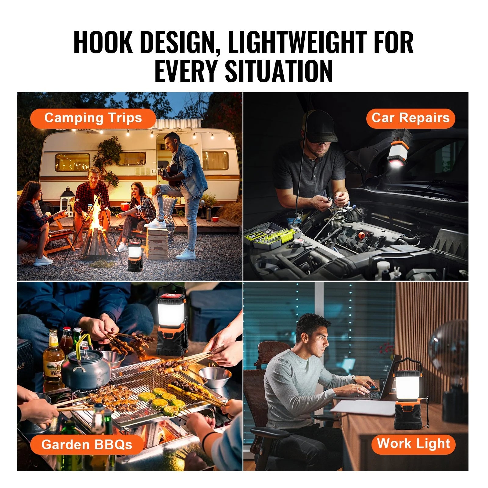 VEVOR LED Camping Lantern – Portable, Battery-Powered All-in-One Light