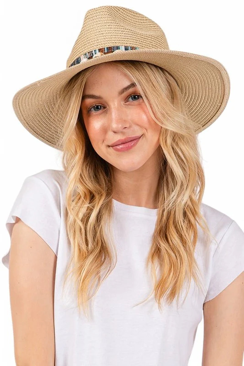 Straw Fedora Sun Hat with Sea Shell Band – Beach-Ready Style