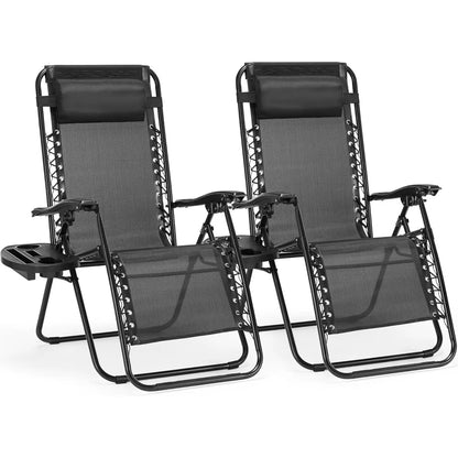 Zero Gravity Chairs – Set of 2 Folding Lounge Recliners with Cup Holders