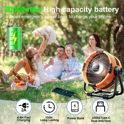 Needoras 20000mAh Wireless Camping Fan with LED Light – Portable Rechargeable Tent Fan