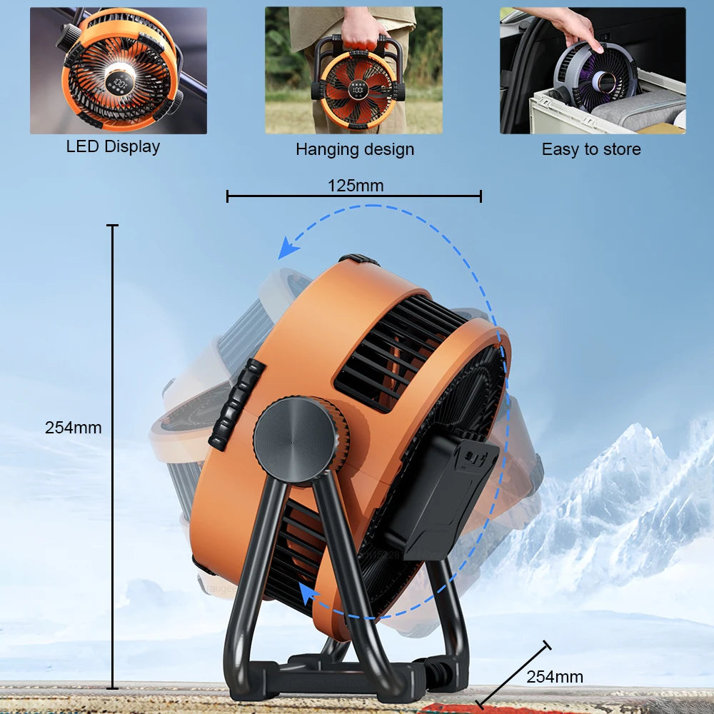 Needoras 20000mAh Wireless Camping Fan with LED Light – Portable Rechargeable Tent Fan