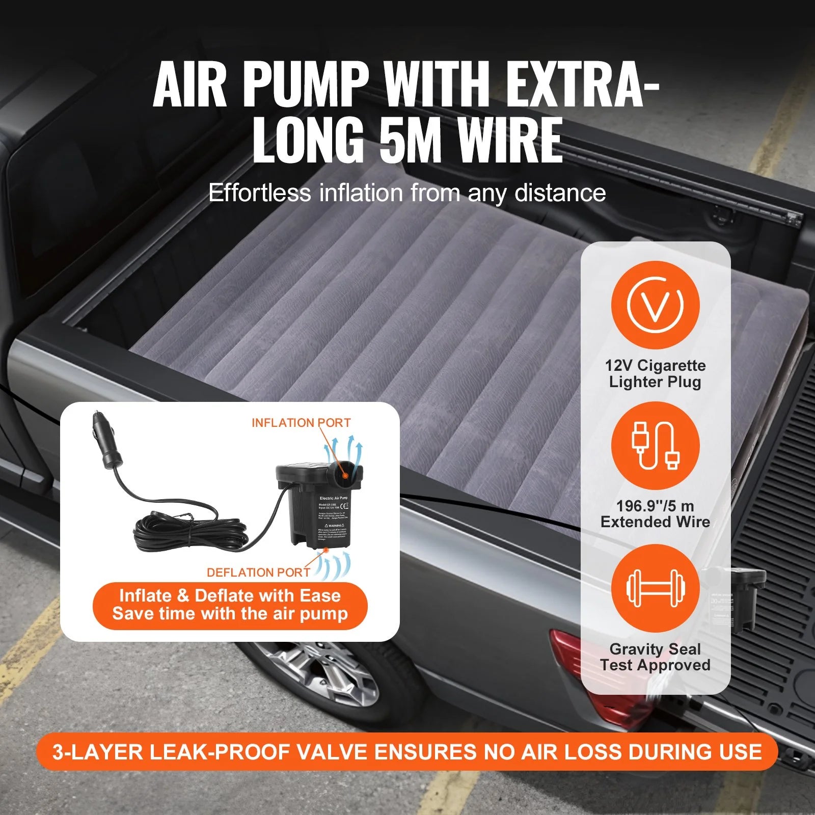 VEVOR Truck Bed Air Mattress – Fits 5.5–5.8 Ft Beds w/ Pump & Pillows