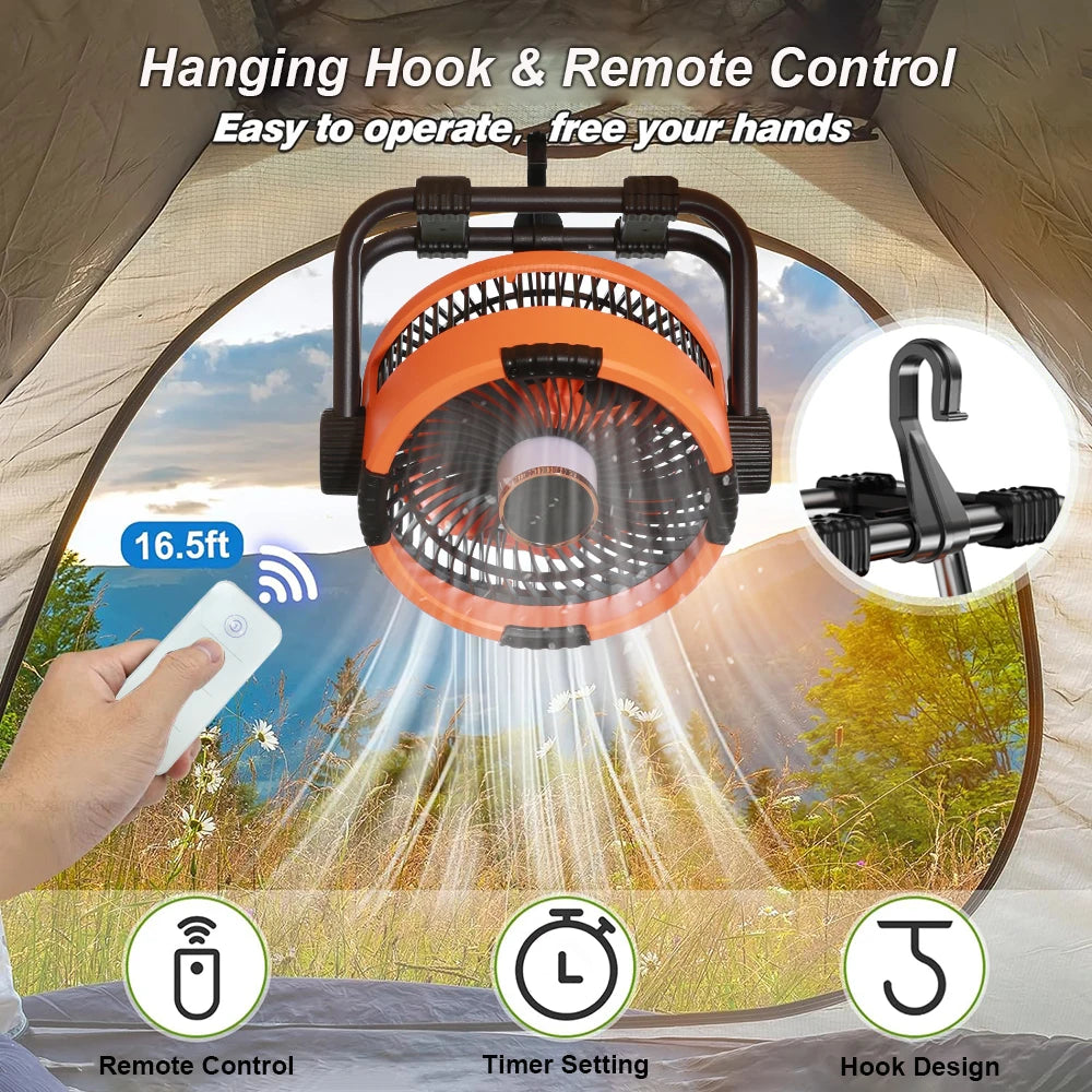 Needoras 20000mAh Wireless Camping Fan with LED Light – Portable Rechargeable Tent Fan
