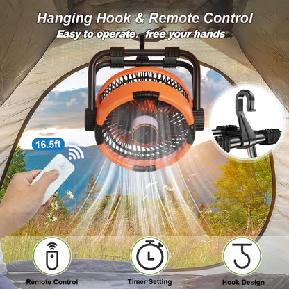 Needoras 20000mAh Wireless Camping Fan with LED Light – Portable Rechargeable Tent Fan