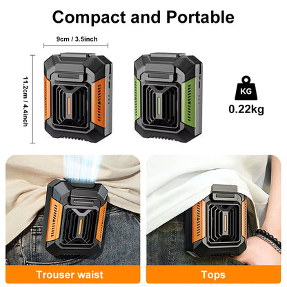Portable Waist Clip Fan – 6000mAh Rechargeable with Light