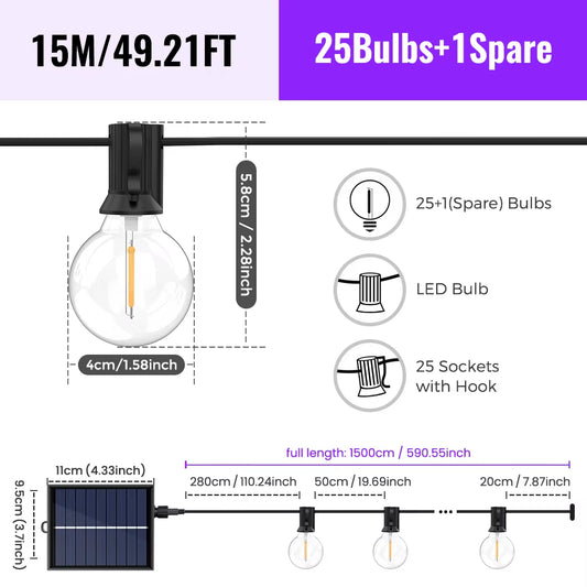 Solar G40 Patio Lights – LED Shatterproof Bulbs for Outdoor Use