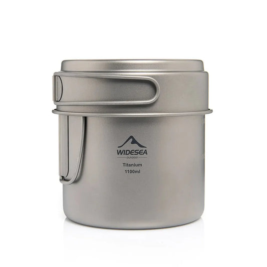 Camping Portable Mug Titanium Cooking 1100ML Pot Pan Folding Handles Hiking Outdoor Ultralight Tableware Cookware