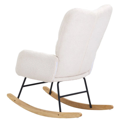  VEVOR Glider Rocking Chair – Teddy Fabric, Ivory White