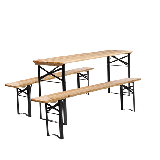 3Pcs Two Leg Folding Yellow Courtyard Folding Table and Chair Set Solid Wood Steel