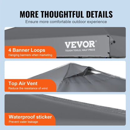 VEVOR 10x10 Ft Pop-Up Canopy Tent – Waterproof Sun Shelter with Roller Bag & Sandbags, Dark Gray