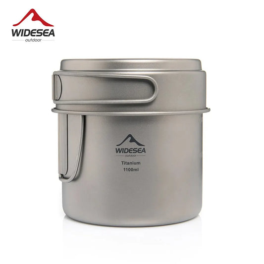 Camping Portable Mug Titanium Cooking 1100ML Pot Pan Folding Handles Hiking Outdoor Ultralight Tableware Cookware