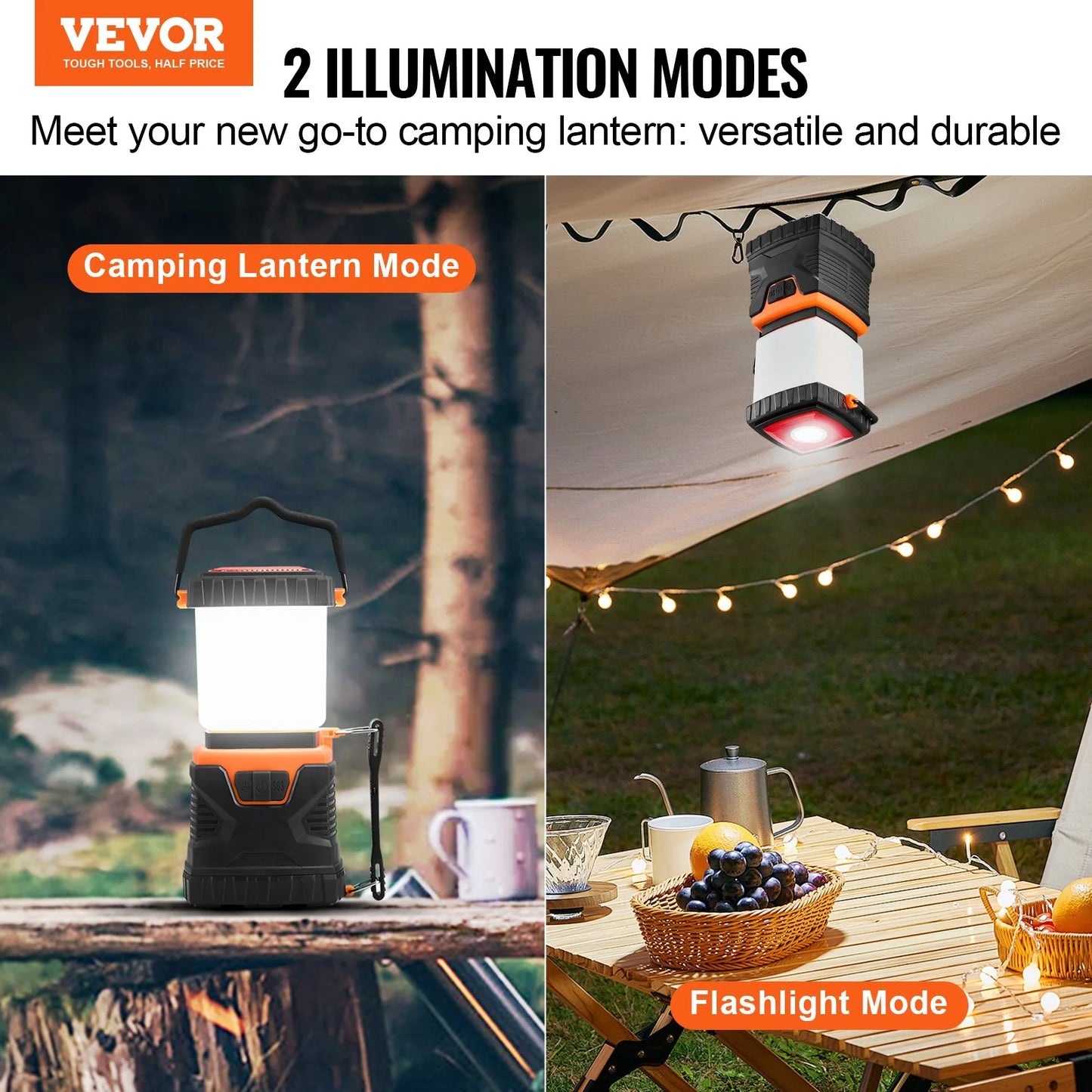 VEVOR LED Camping Lantern – Portable, Battery-Powered All-in-One Light