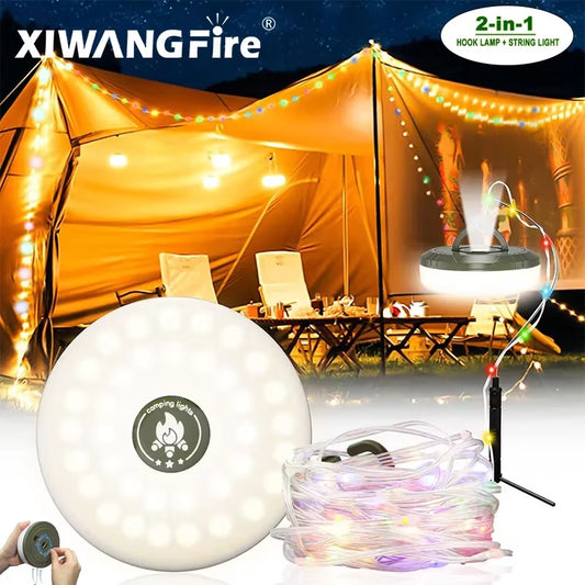 4-In-1 Camping Light LED Reel String Lights Outdoor USB Camping Lamp Recyclable LED Atmosphere Light for Garden Tent Room Decor