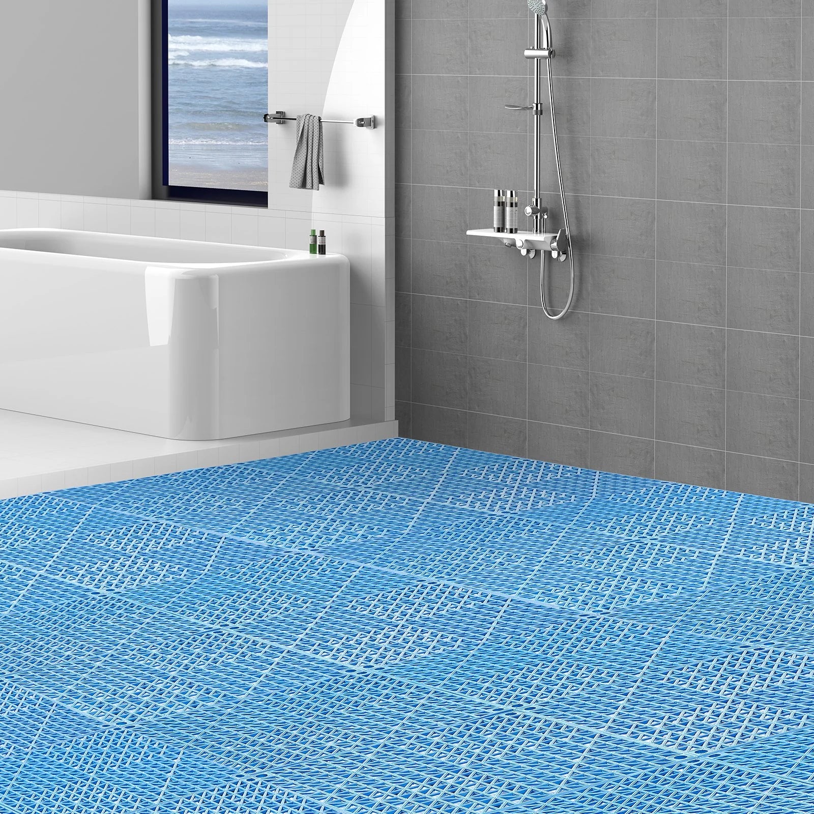 VEVOR Interlocking Drainage Floor Tiles – 55 PCS, 12x12 in, Soft PVC, Blue