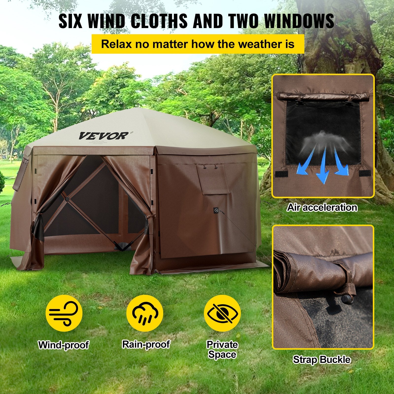 6-Sided Camping Gazebo Tent – Waterproof, Fits 8 People