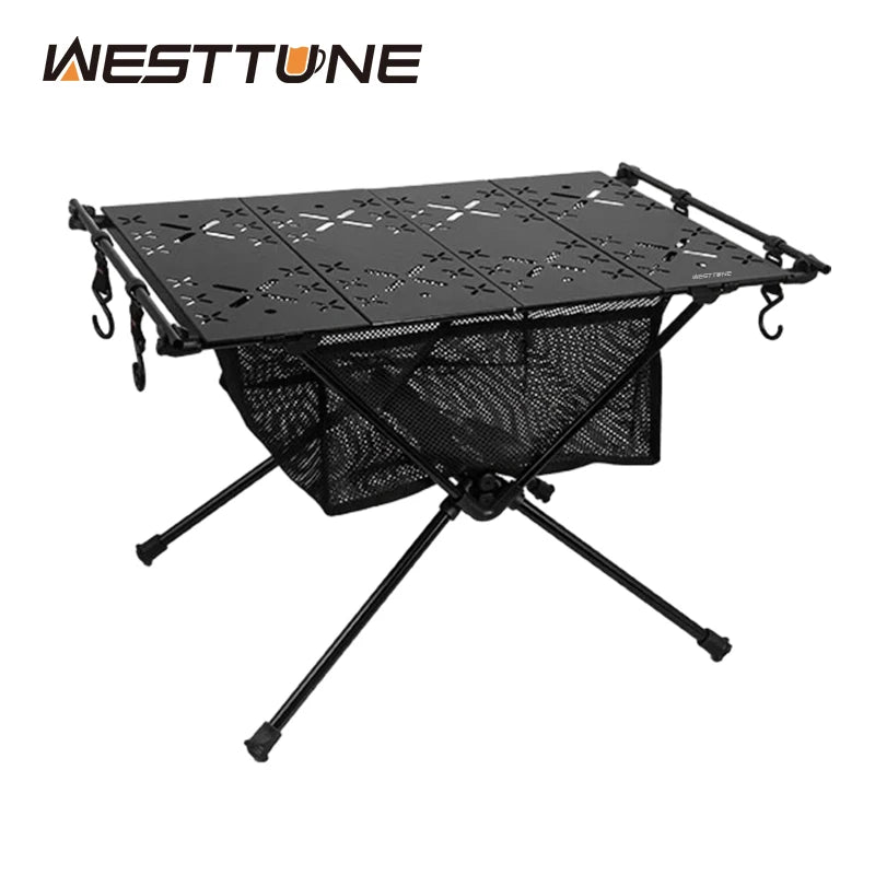 WESTTUNE Folding Camping Table – Lightweight Aluminum with Storage Mesh | Portable for BBQ, Picnic, Hiking