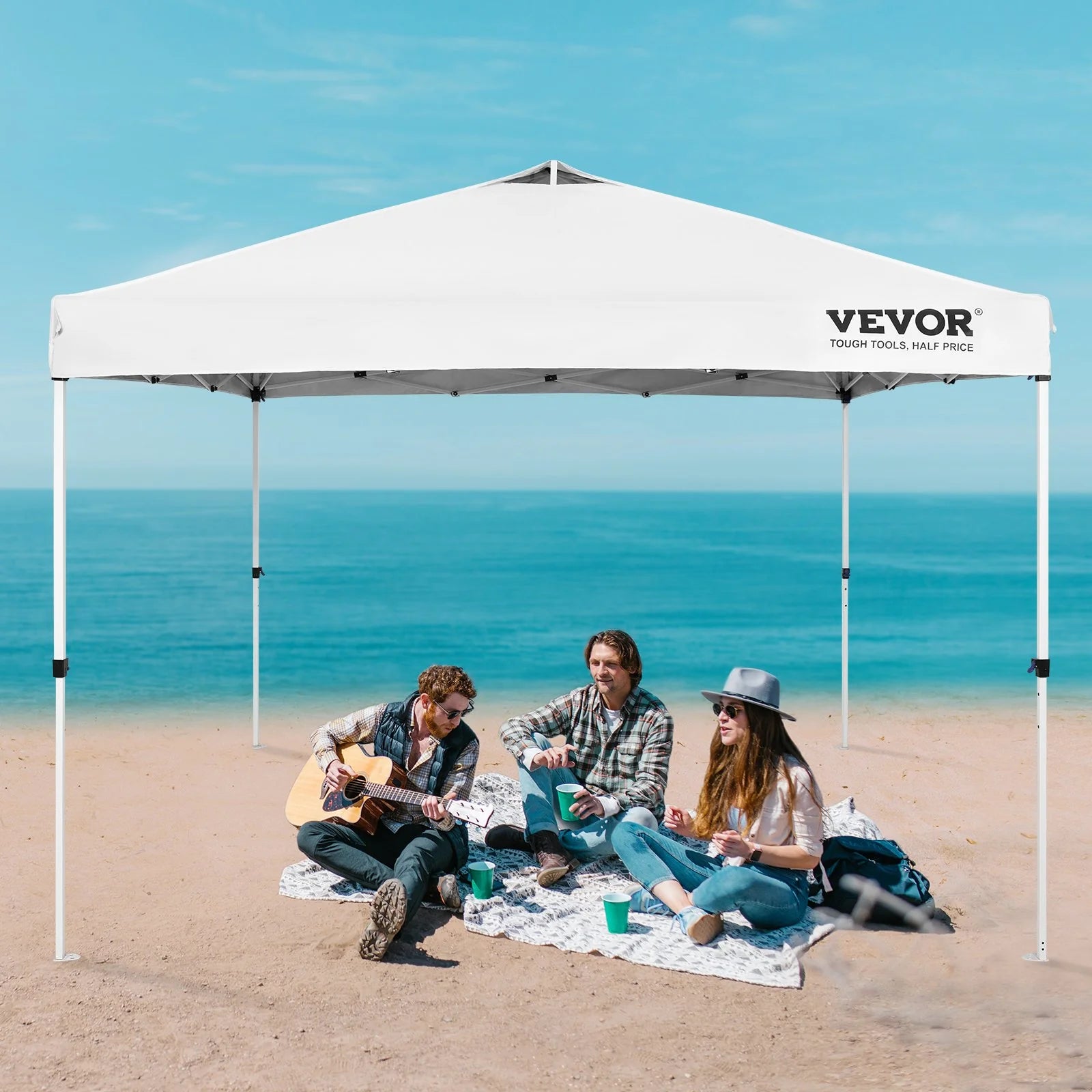 VEVOR 10x10 Ft Pop-Up Canopy Tent – Waterproof Sun Shelter with Roller Bag & Sandbags Silver Gray