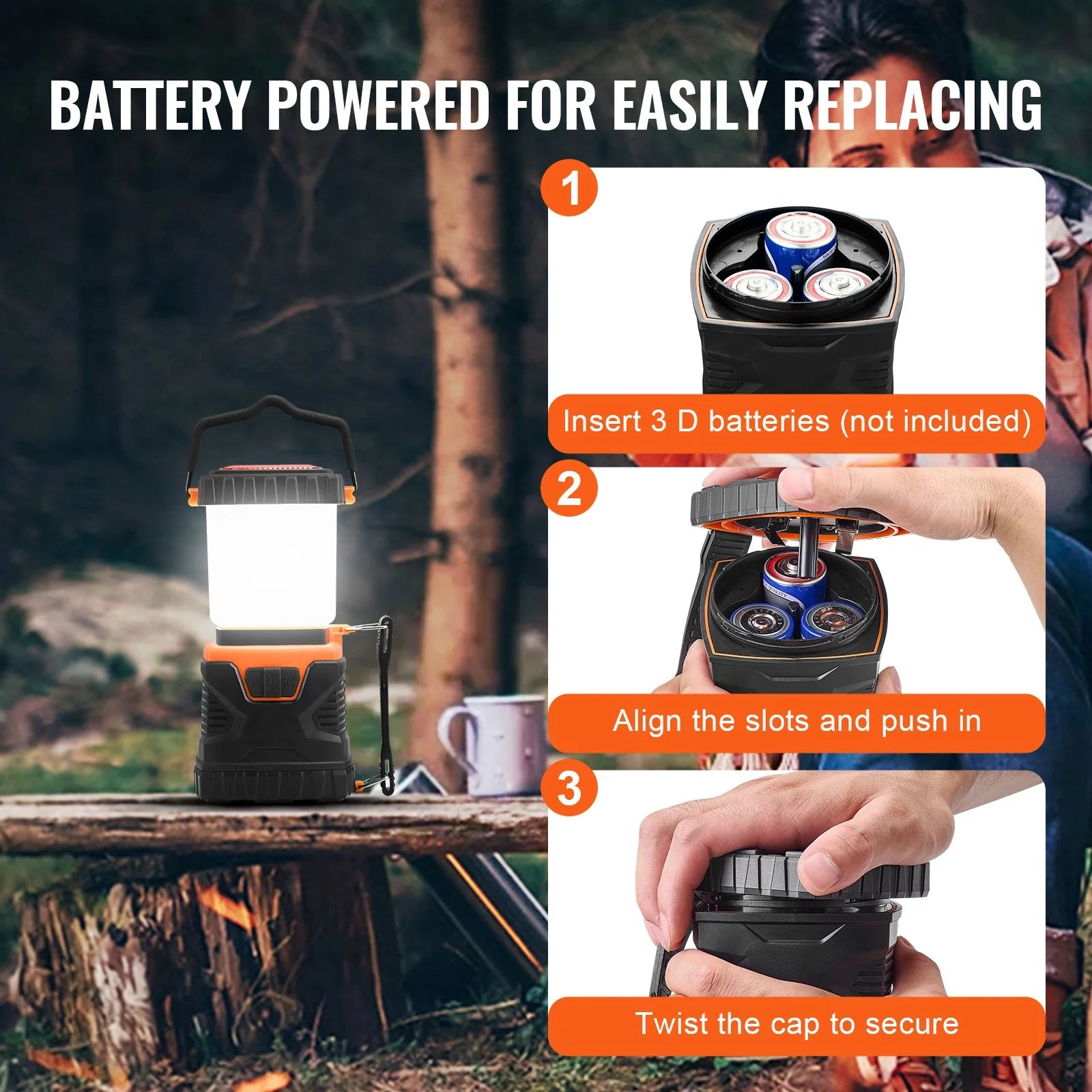 VEVOR LED Camping Lantern – Portable, Battery-Powered All-in-One Light