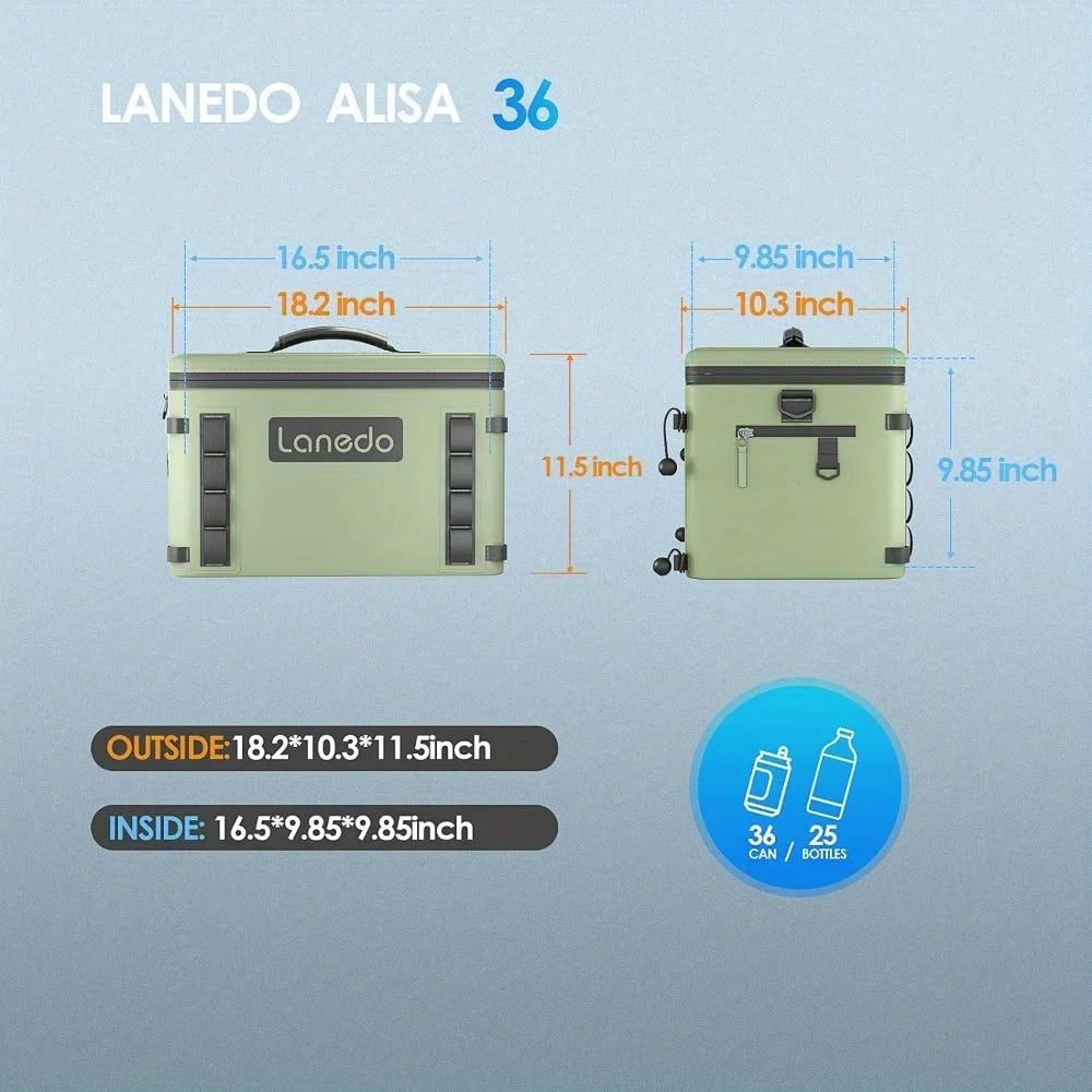 Lanedo Soft Cooler 36 Can 25 Botters, Insulated Bag Portable Ice Chest Box Floating Cooler Leak-Proof (Green)