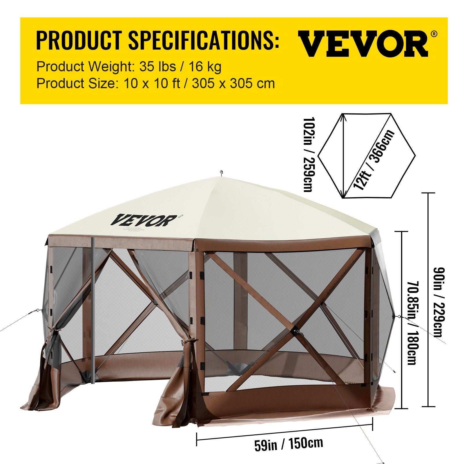 6-Sided Camping Gazebo Tent – Waterproof, Fits 8 People
