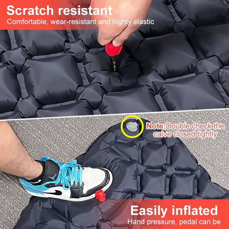 Inflatable Sleeping Pad with Pillow – Camping Mat with Integrated Pump