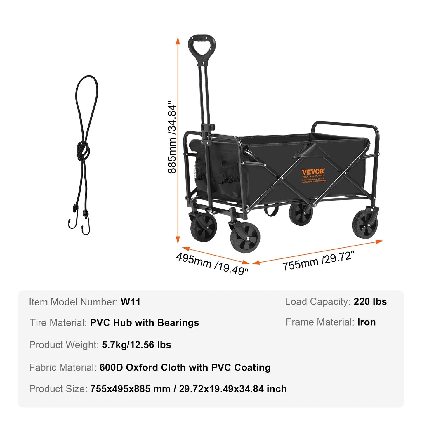 VEVOR Folding Utility Wagon – All-Terrain Cart, 220 lbs Capacity