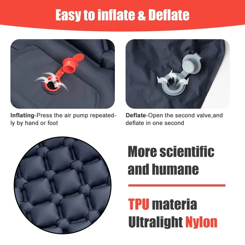 Inflatable Sleeping Pad with Pillow – Camping Mat with Integrated Pump