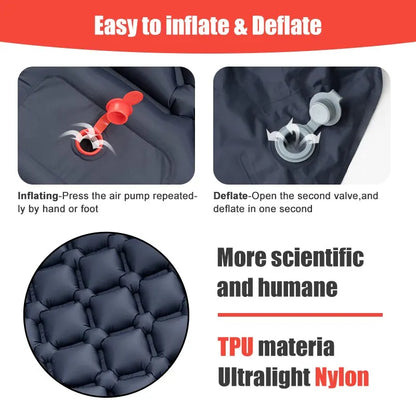 Inflatable Sleeping Pad with Pillow – Camping Mat with Integrated Pump