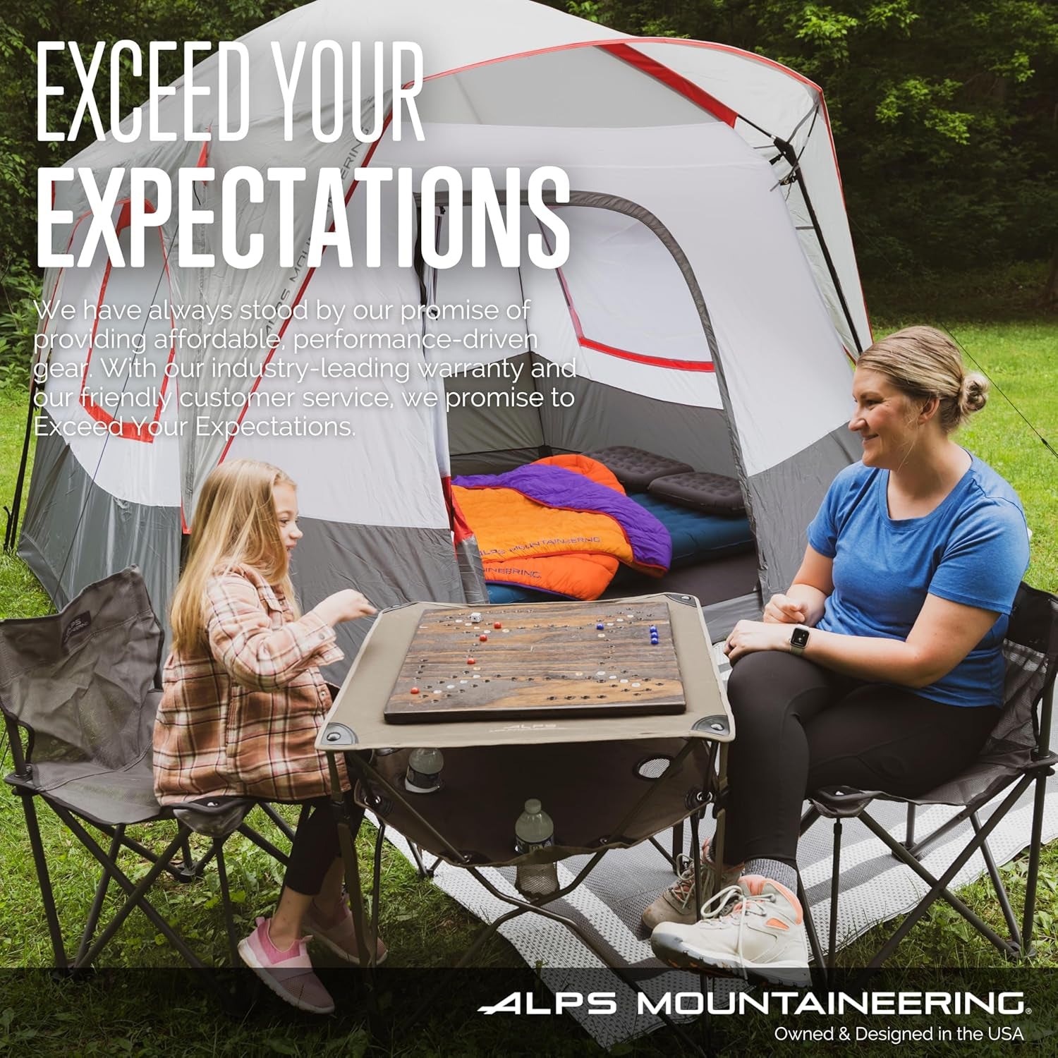 Camp Chairs for Adults - Comfortable Padded Polyester Fabric over Sturdy Wide Aluminum/Steel Frame with Tall Back, Folds Flat