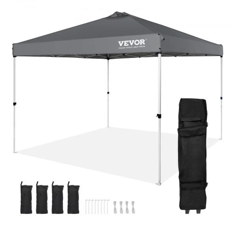 VEVOR 10x10 Ft Pop-Up Canopy Tent – Waterproof Sun Shelter with Roller Bag & Sandbags, Dark Gray