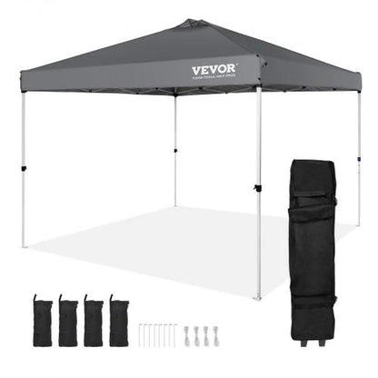 VEVOR 10x10 Ft Pop-Up Canopy Tent – Waterproof Sun Shelter with Roller Bag & Sandbags, Dark Gray