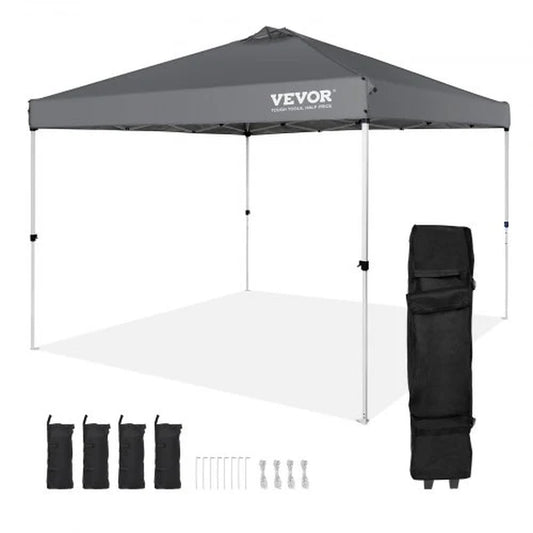 VEVOR 10x10 Ft Pop-Up Canopy Tent – Waterproof Sun Shelter with Roller Bag & Sandbags, Dark Gray