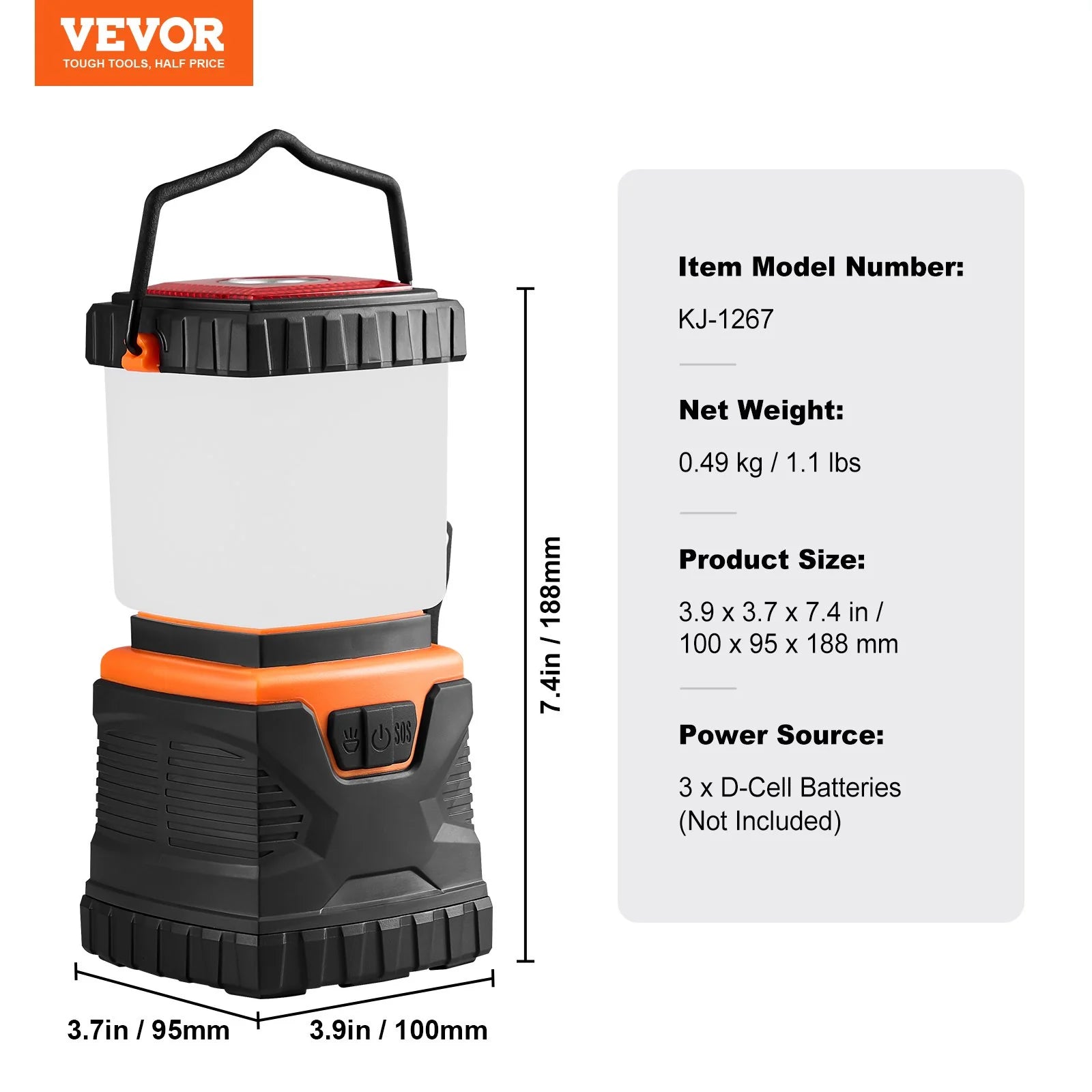VEVOR LED Camping Lantern – Portable, Battery-Powered All-in-One Light