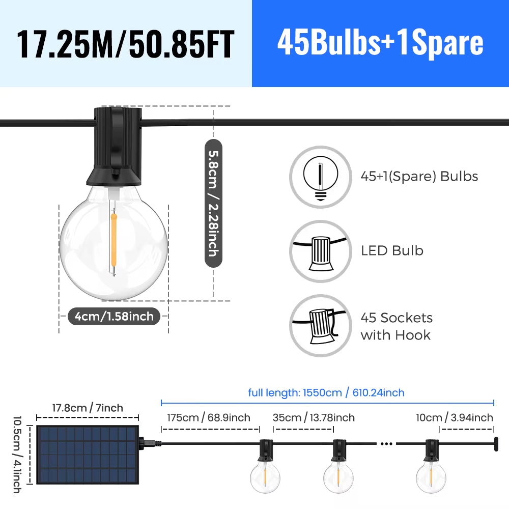 Solar G40 Patio Lights – LED Shatterproof Bulbs for Outdoor Use
