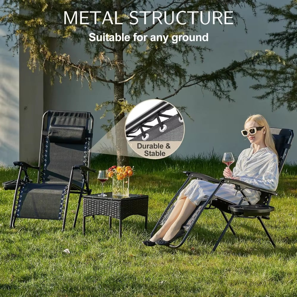 Zero Gravity Chairs – Set of 2 Folding Lounge Recliners with Cup Holders