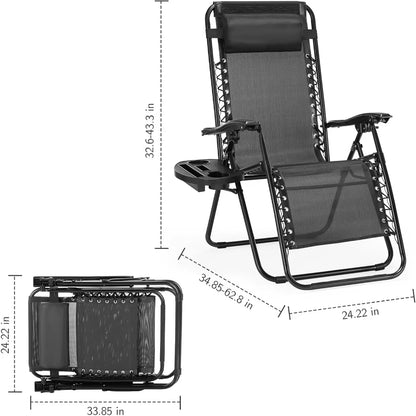 Zero Gravity Chairs – Set of 2 Folding Lounge Recliners with Cup Holders