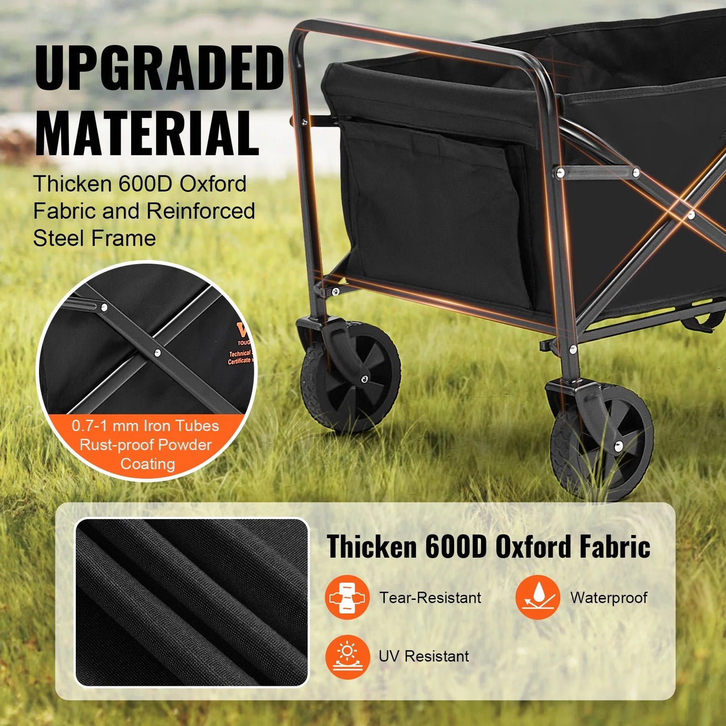 VEVOR Folding Utility Wagon – All-Terrain Cart, 220 lbs Capacity