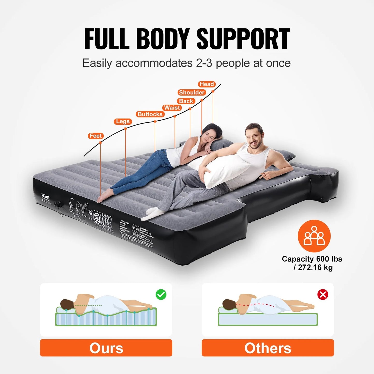 VEVOR Truck Bed Air Mattress – Fits 5.5–5.8 Ft Beds w/ Pump & Pillows