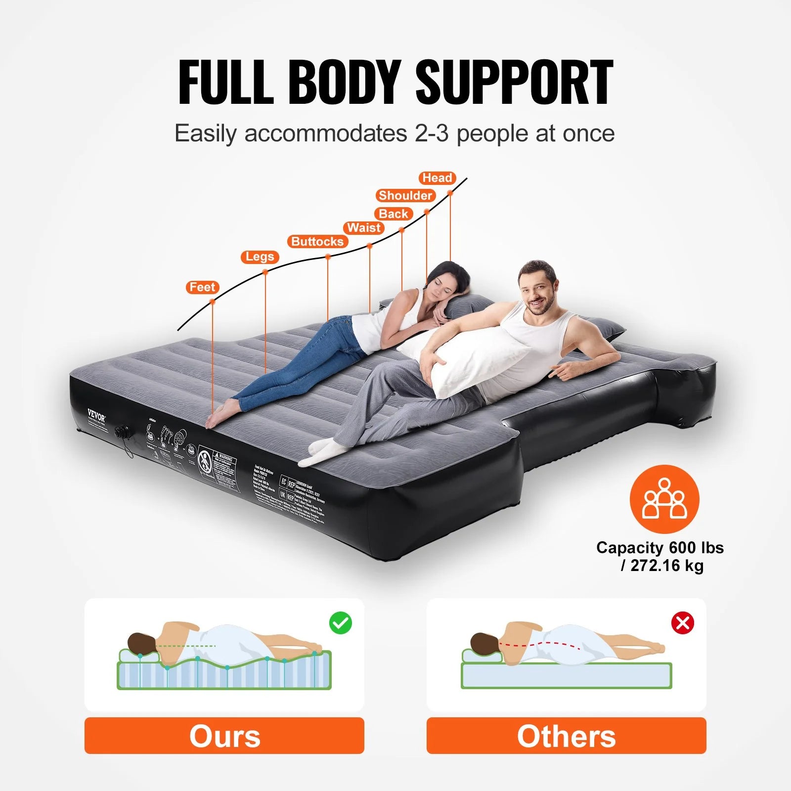 VEVOR Truck Bed Air Mattress – Fits 5.5–5.8 Ft Beds w/ Pump & Pillows