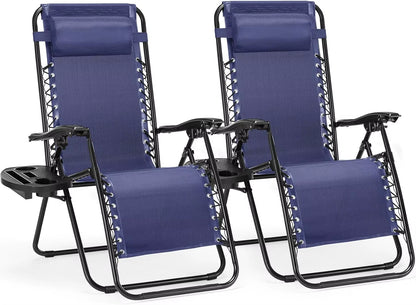Zero Gravity Chairs – Set of 2 Folding Lounge Recliners with Cup Holders