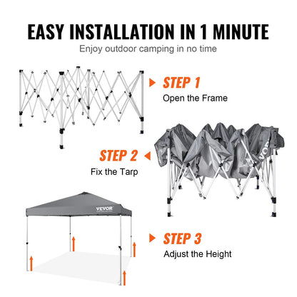 VEVOR 10x10 Ft Pop-Up Canopy Tent – Waterproof Sun Shelter with Roller Bag & Sandbags, Dark Gray