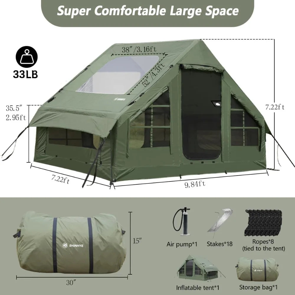 Inflatable Camping Tent (4–6 Person) – Luxury 4-Season Air Tent with Hand Pump